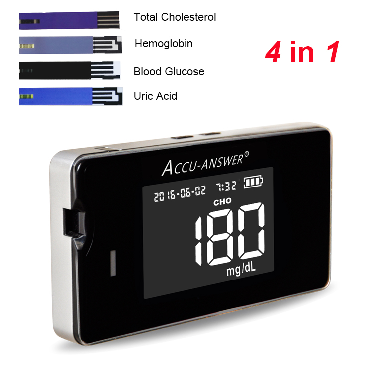 Accu-Answer 4 in 1 Multi-functional Monitor - Glucose, Cholesterol, Uric Acid, Haemoglobin