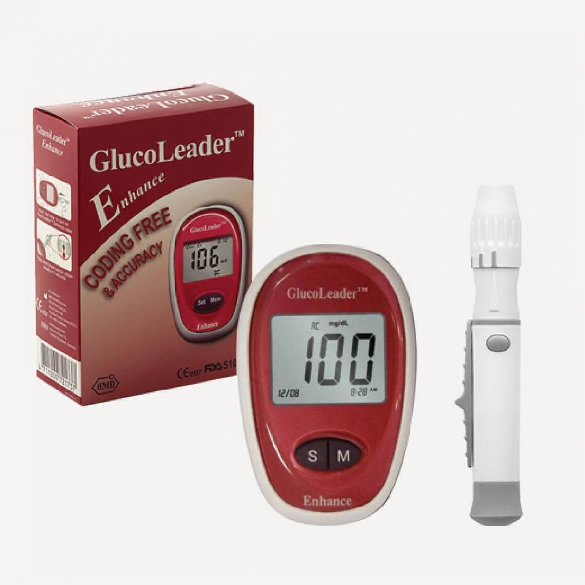 Glucoleader Enhance Blood Glucose Meter - Red