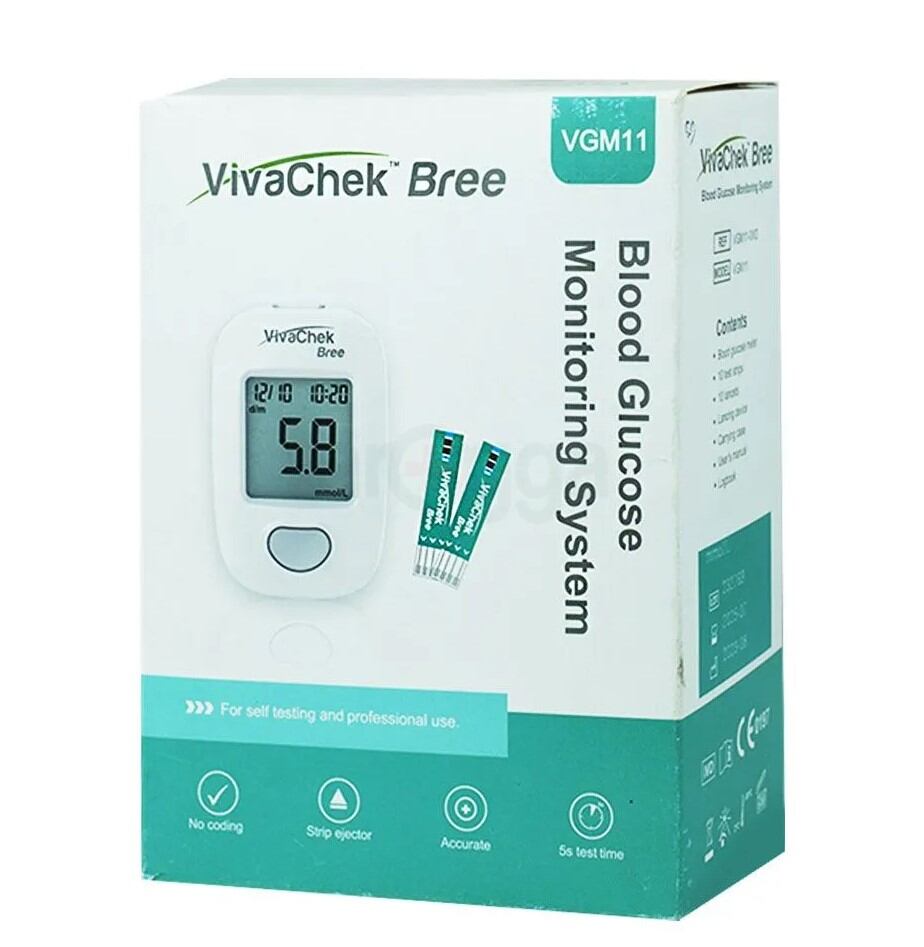 VivaChek Bree Blood Glucose Monitor | 0.6 µL Sample | 5-Second Test