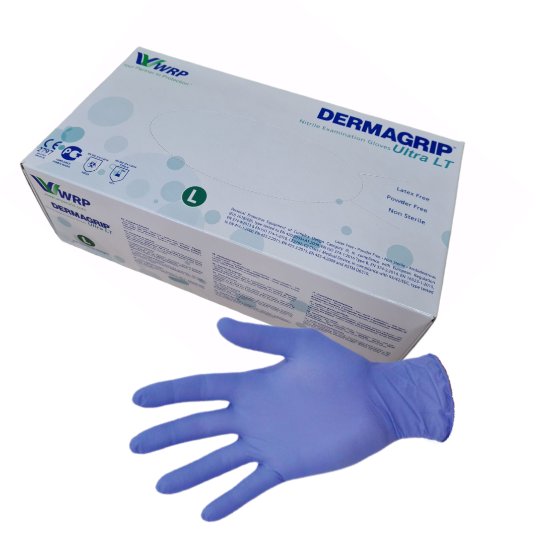 DERMAGRIP Powder Free Blue Nitrile Hand Gloves- 100pc