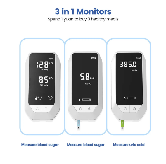 3-in-1 Blood Glucose, Uric Acid & Blood Pressure Monitor