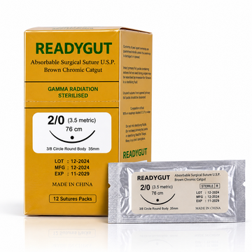 READY GUT Absorbable Surgical Suture USP Brown Chromic Catgut 2/0 (3.5 Metric) – 76 cm